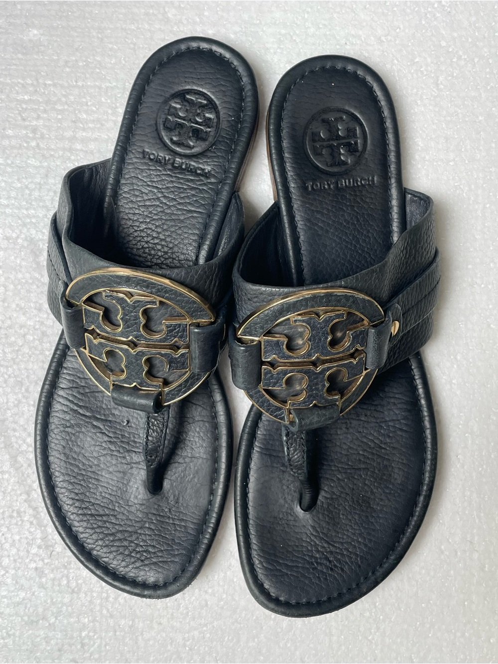 Tory Burch Black Leather Logo Slide Sandal